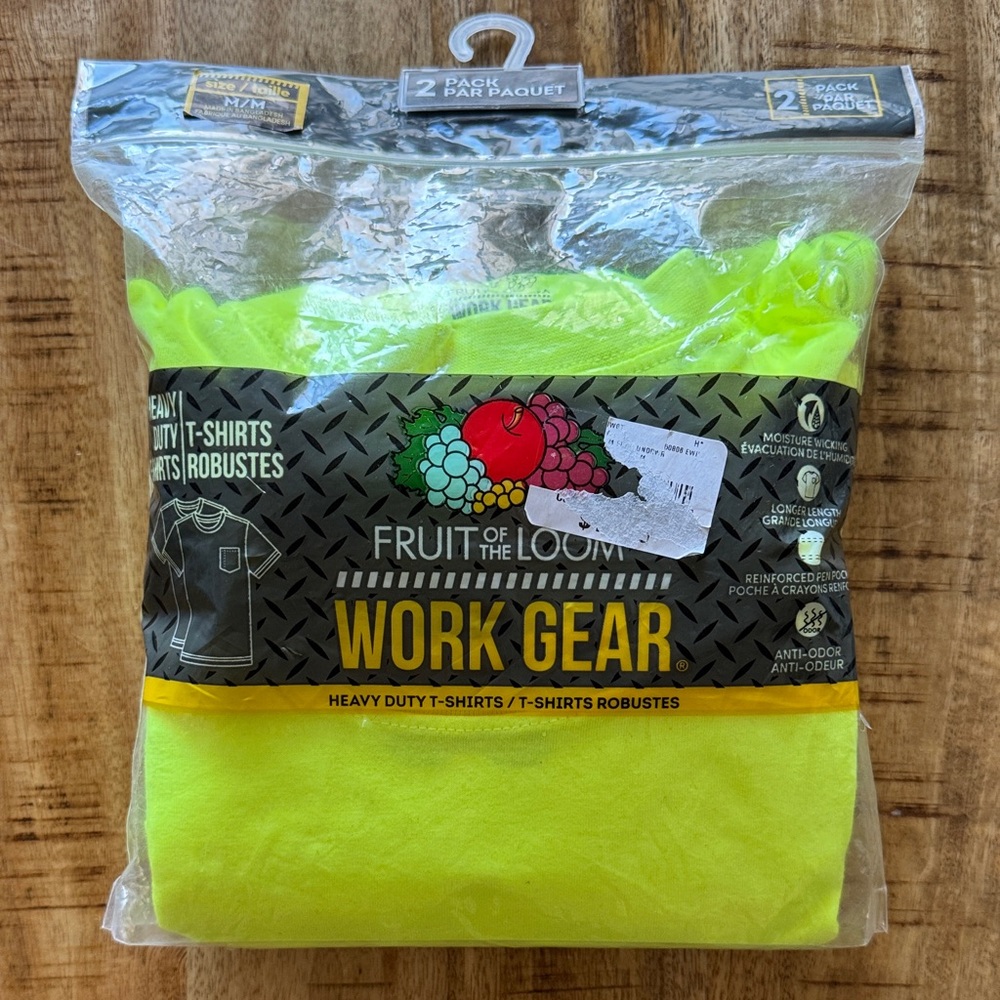 Fruit of the Loom High-Visibility Neon Yellow Work Gear T-Shirts (2 Pack) Mens